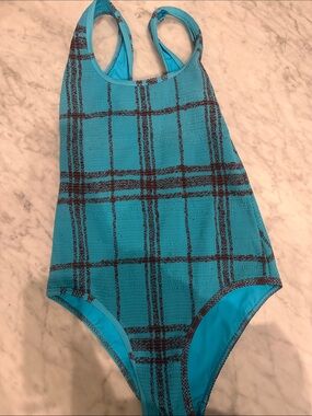 Bottega Veneta Turquoise Plaid One-Piece Swimsuit